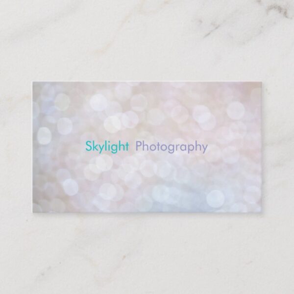 White & Blue Bokeh Photography Business Cards