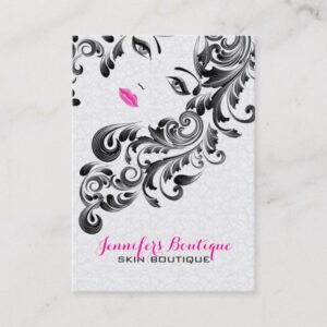 White Pink And Black Beauty Face Monogram 3 Business Card
