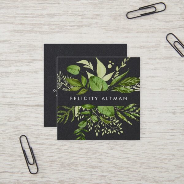 Wild Meadow | Black Botanical Square Business Card