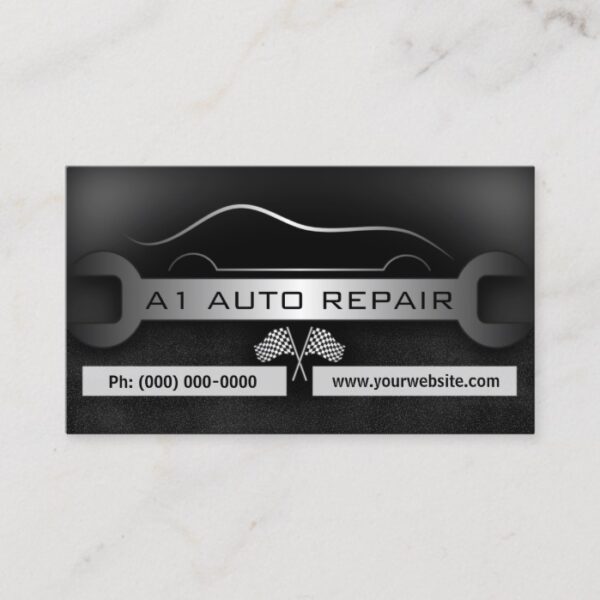 Wrench Mobile Mechanic Auto Repair Black Standard Business Card