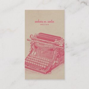 Writer Vintage Typewriter Cool Pink Simple Modern Business Card